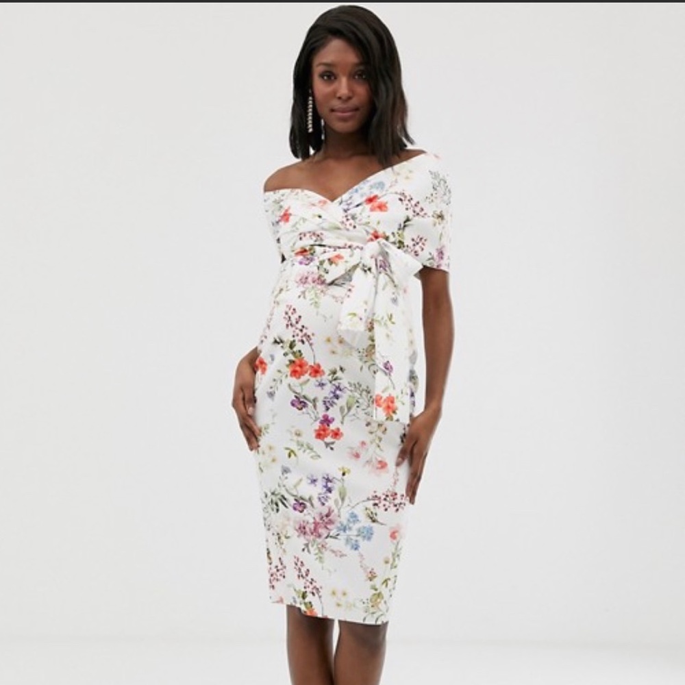 Asos Maternity Fallen Shoulder Midi Pencil Dress